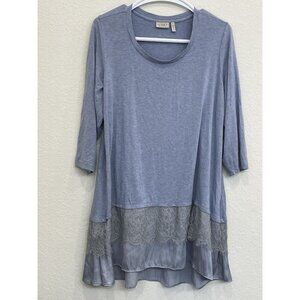 Logo by Lori Goldstein Tunic Blouse Top Shirt Plus Light Blue Lace Ruffle Hem 1X